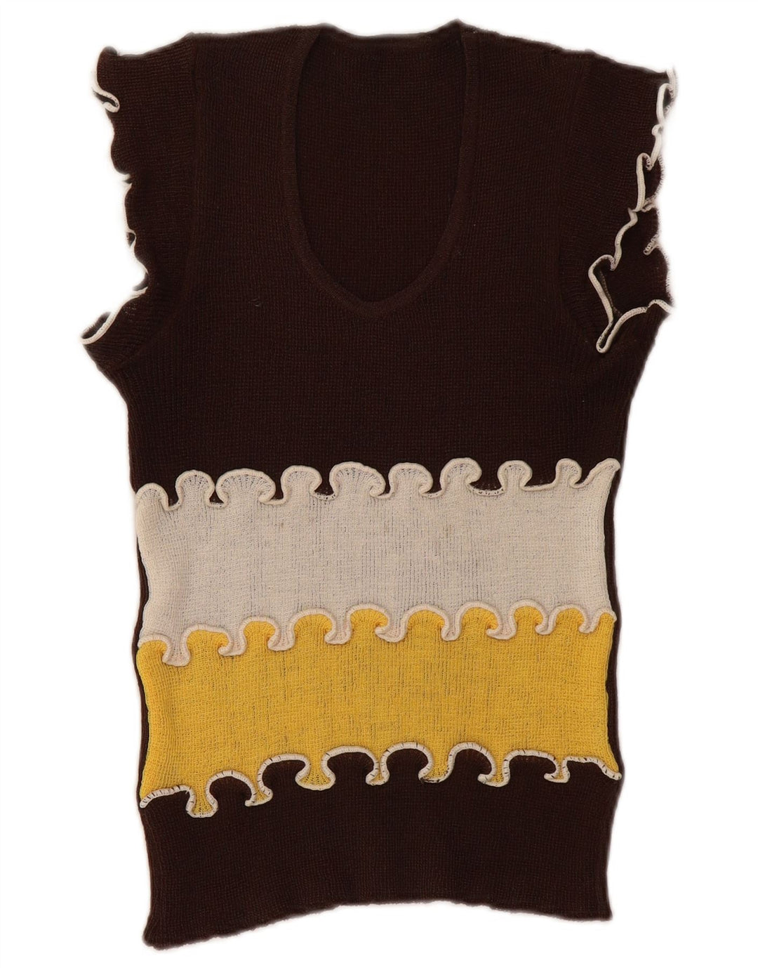 Vintage Dame Vest Tank Top UK 8 Small Brown Colourblock