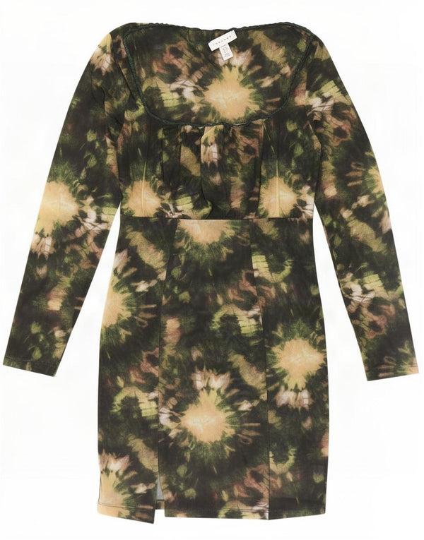 Topshop Petite Langærmet Bodycon-kjole til kvinder UK 10 Small Green Tie Dye