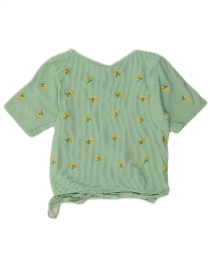 Zara Womens Wrap Cardigan Top UK 12 Medium Green Floral Polyamid