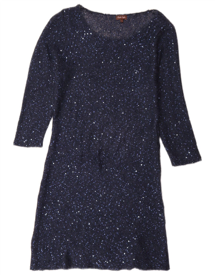 Phase Eight Dame 3/4-ærmet paillettertrøjekjole UK 14 Medium Marineblå