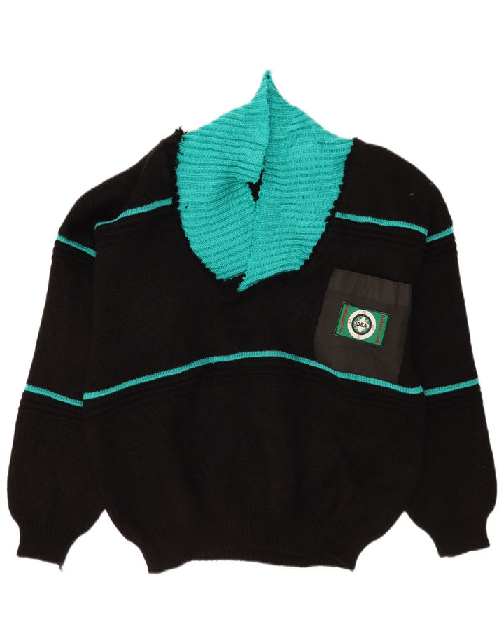 Idé Herre Shawl Neck Jumper Sweater Large Black Colourblock