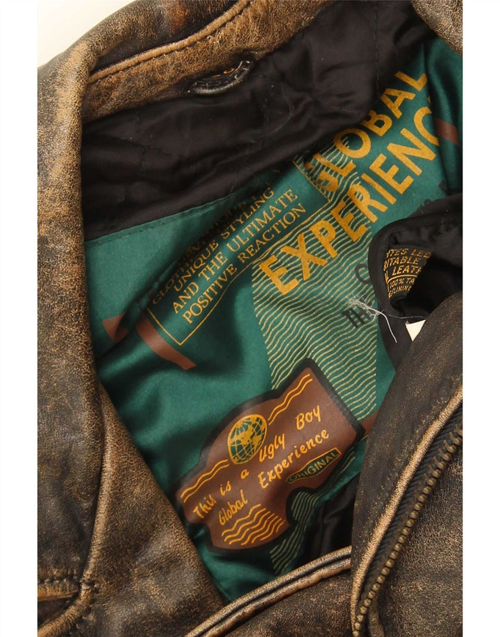 Vintage Herre Læder Biker Jacket IT 50 Large Brown