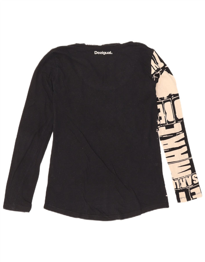 Desigual Dame Grafisk Top Langærmet UK 12 Medium Sort Bomuld