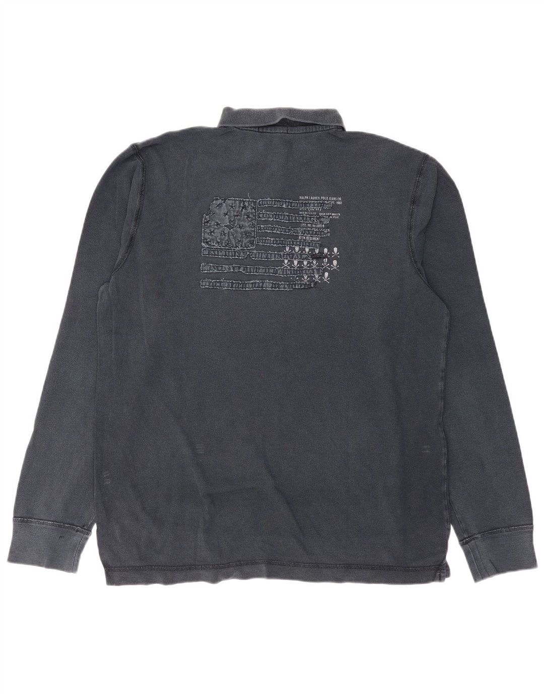 RALPH LAUREN Grafisk langærmet poloshirt til mænd Large Navy Blue