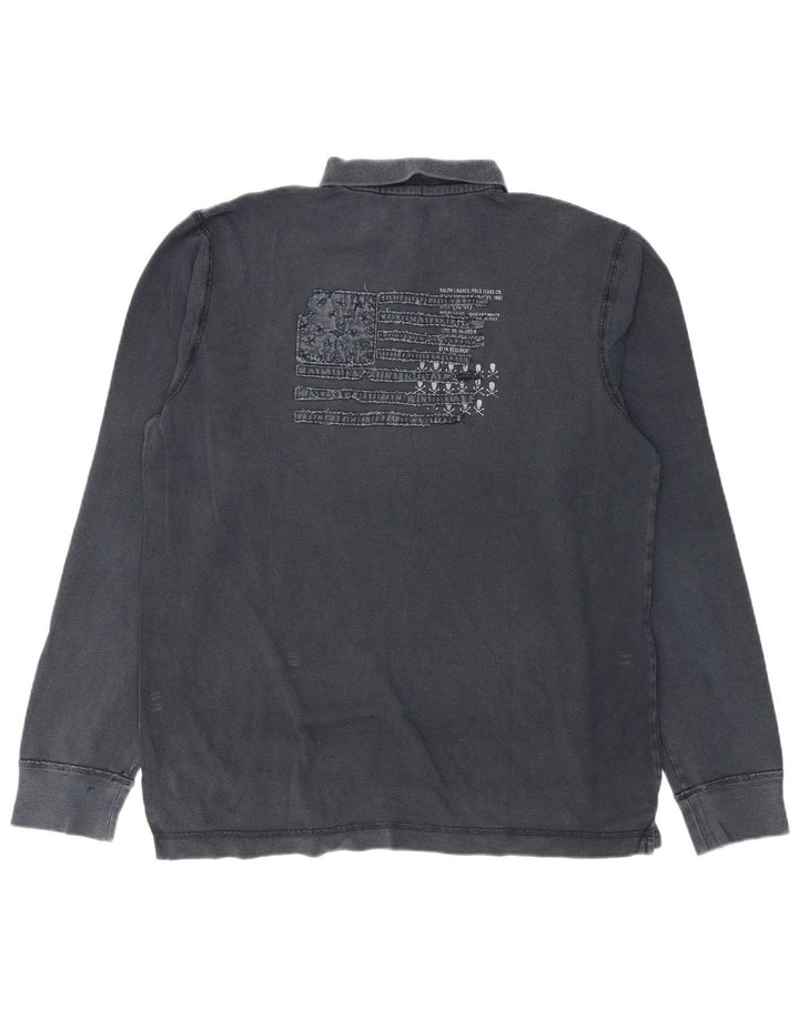 RALPH LAUREN Grafisk langærmet poloshirt til mænd Large Navy Blue