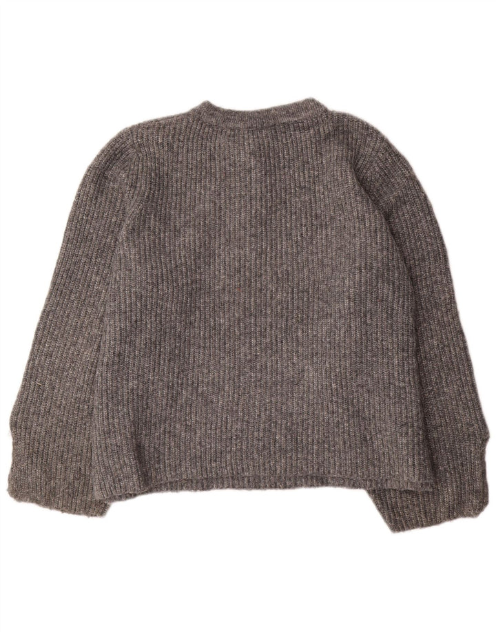 ZARA dame sweater med rund hals i overstørrelse UK 10 lille grå akryl