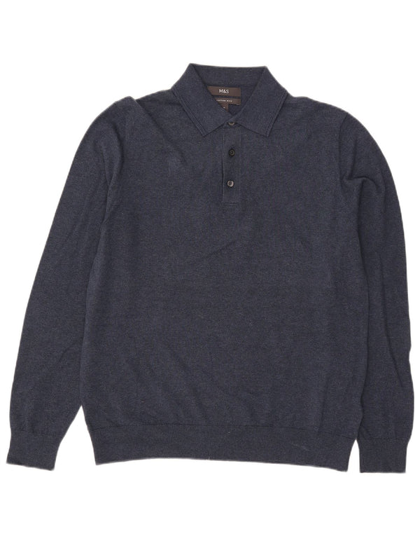Marks & Spencer Herre Polo Neck Jumper Sweater Medium Marineblå Bomuld