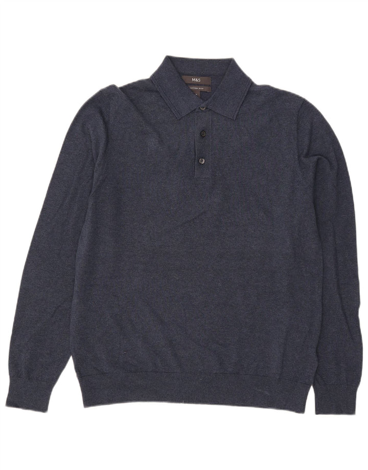 Marks & Spencer Herre Polo Neck Jumper Sweater Medium Marineblå Bomuld