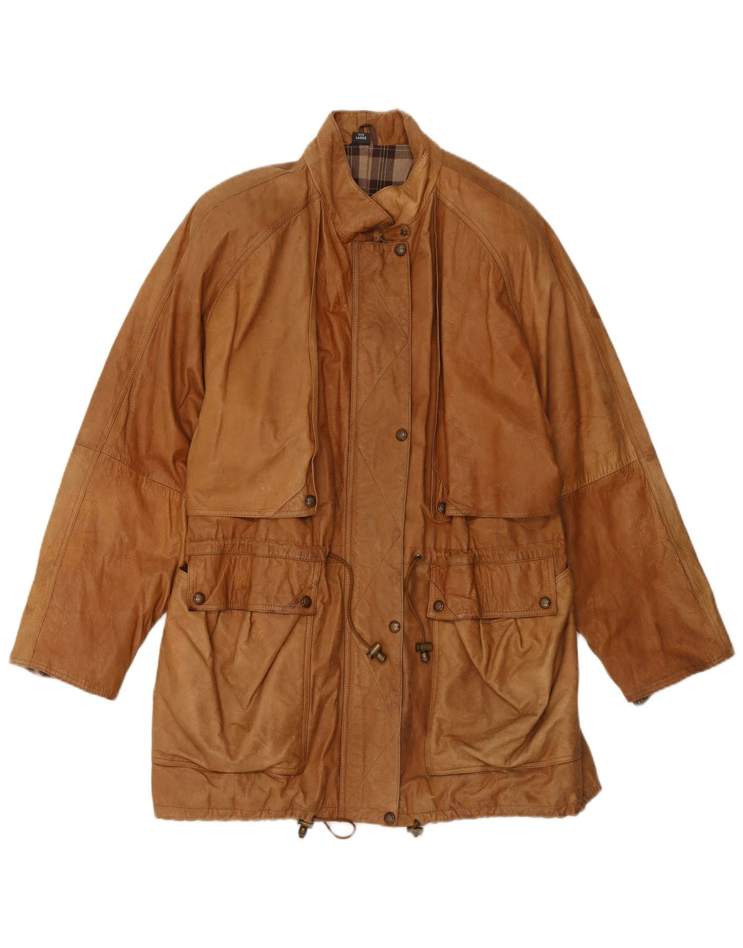 VINTAGE Læderfrakke til kvinder UK 16 Stort beige læder