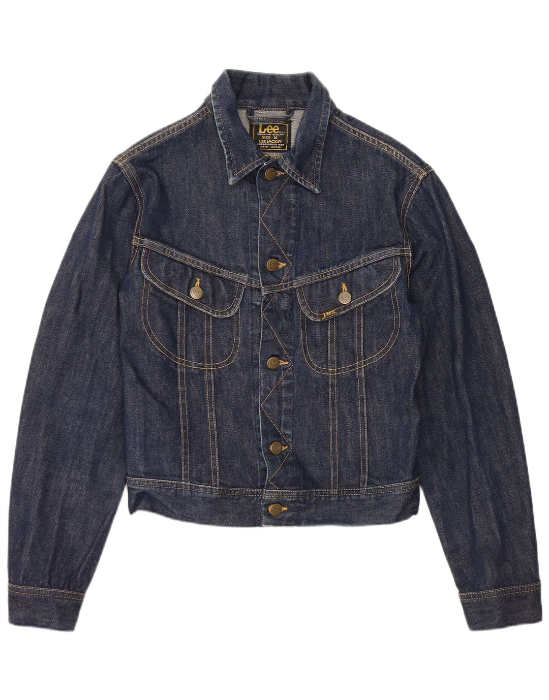 Lee Dame Crop Denim Jacket UK 12 Medium Navy Blue Bomuld