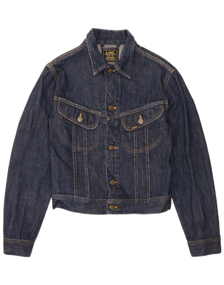 Lee Dame Crop Denim Jacket UK 12 Medium Navy Blue Bomuld