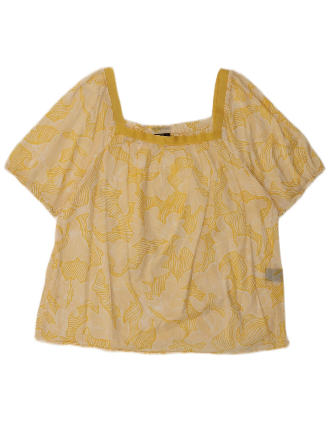 MOSSIMO Womens Crop Bluse Top UK 16 Large Yellow Floral Cotton