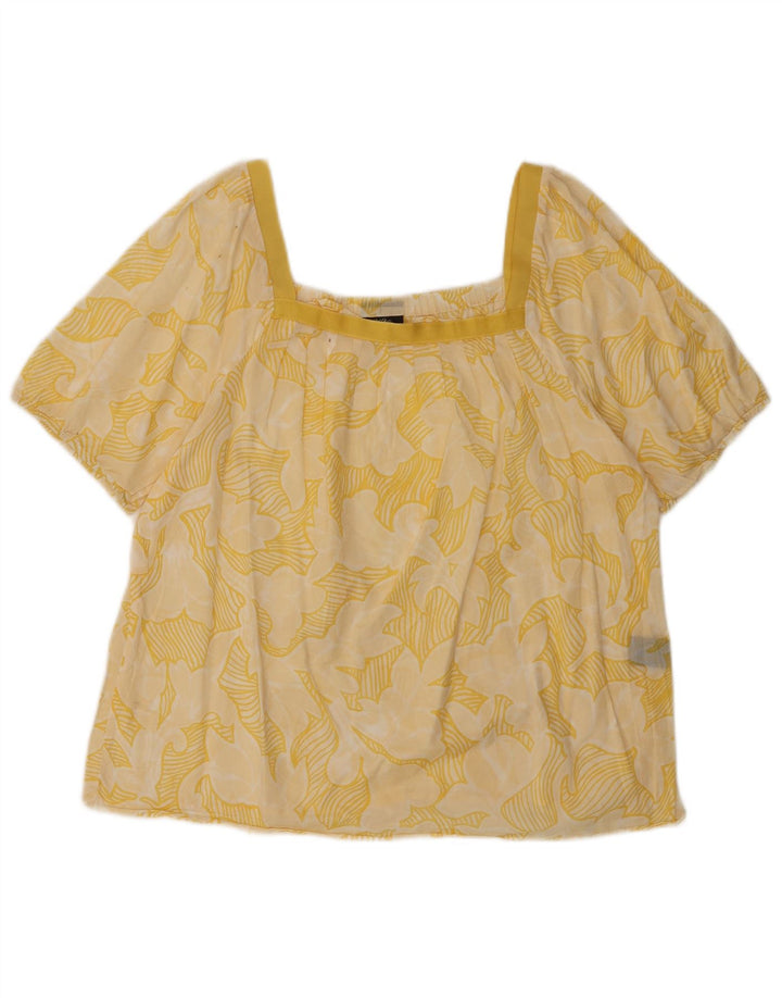 MOSSIMO Womens Crop Bluse Top UK 16 Large Yellow Floral Cotton
