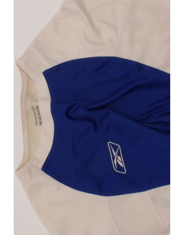 REEBOK Boys T-Shirt Top 9-10 Years Medium  Blue Colourblock Polyester Vintage Reebok and Second-Hand Reebok from Messina Hembry 