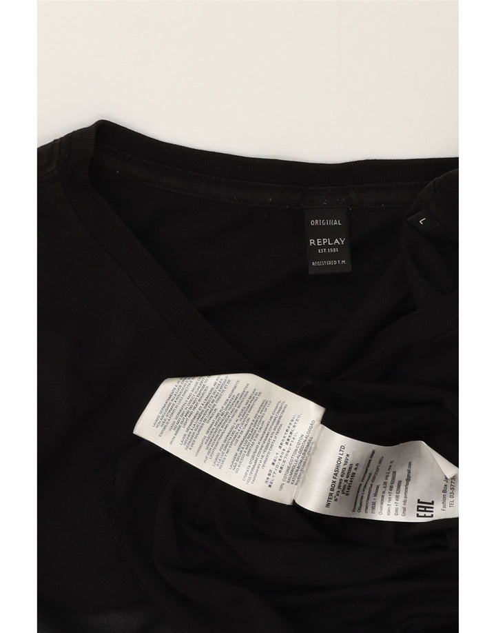 REPLAY Herre Grafisk T-Shirt Top Stor Sort Bomuld