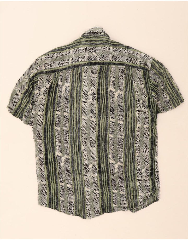 VINTAGE Mens Short Sleeve Shirt Medium Green Striped Viscose Vintage Vintage and Second-Hand Vintage from Messina Hembry 