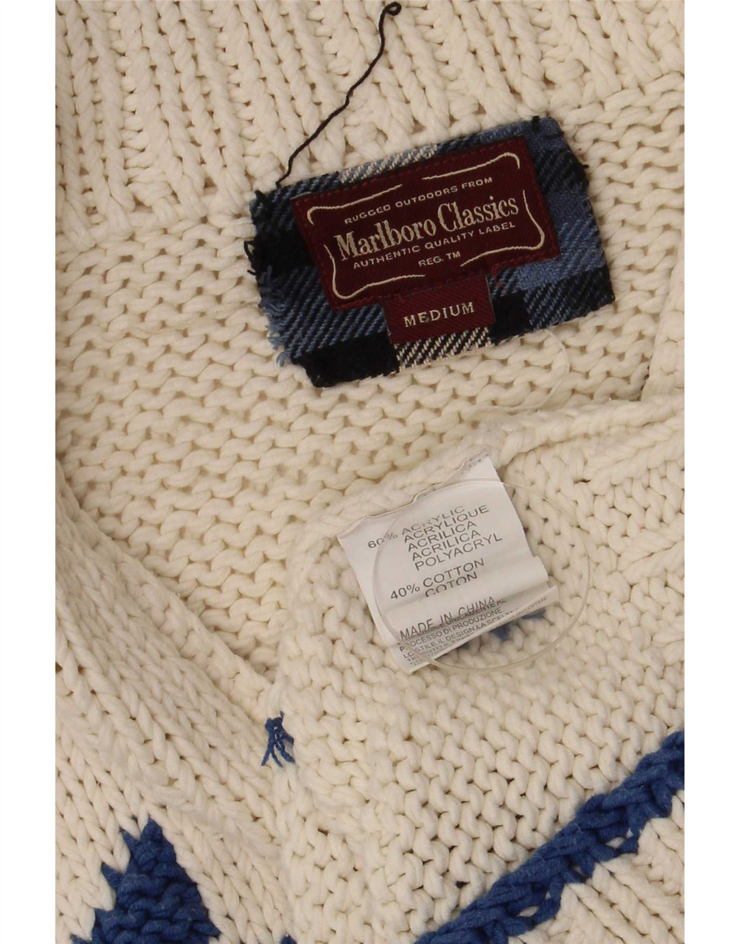 Marlboro Classics Herre cardigan sweater Medium Off White Fair Isle Retro