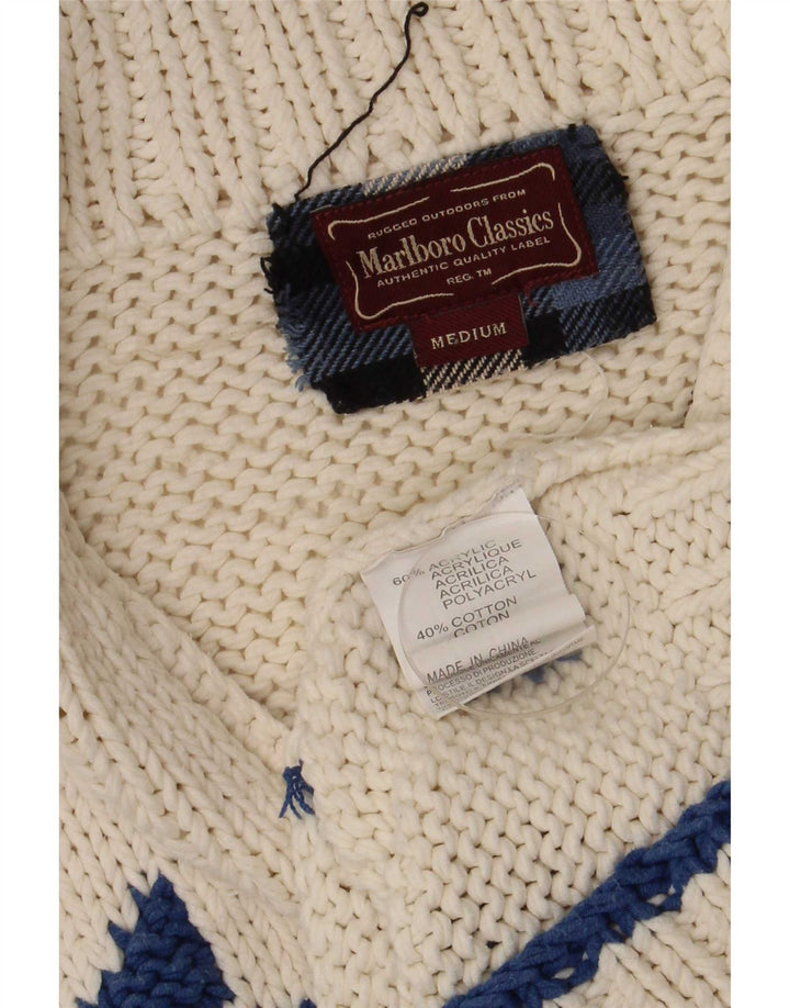 Marlboro Classics Herre cardigan sweater Medium Off White Fair Isle Retro