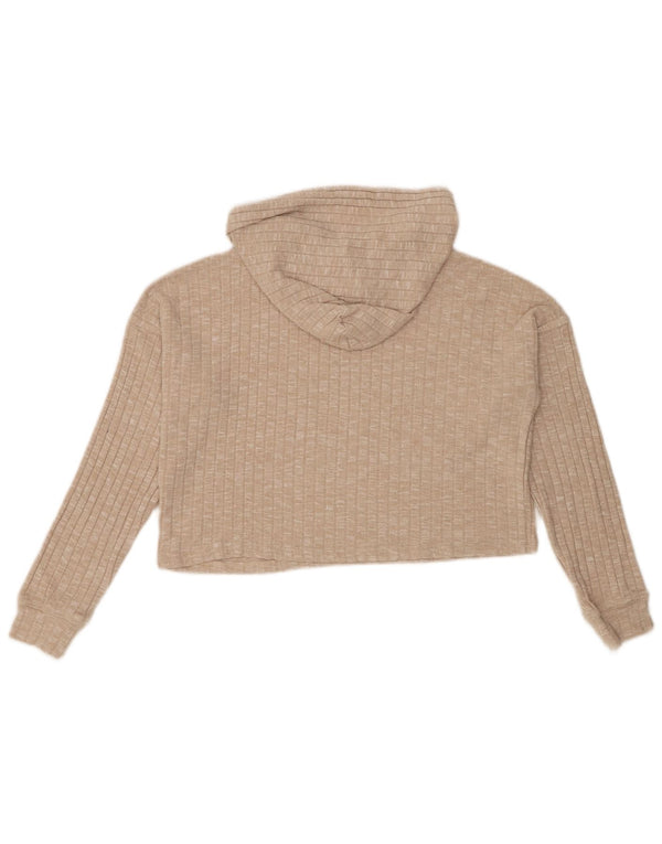 Topshop Dame Crop Hoodie Jumper UK 10 Small Beige Viscose