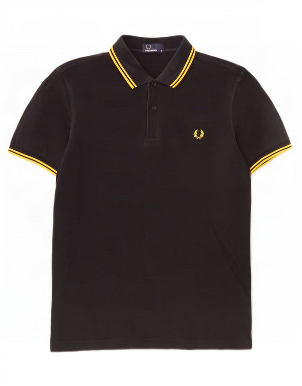 Fred Perry Mens Polo Shirt Medium Black Striped Cotton