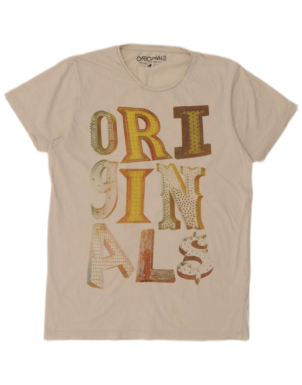Jack & Jones Mens Graphic T-Shirt Top Large White Cotton