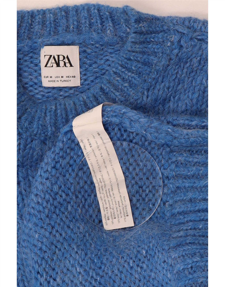 Zara Herre Crew Neck Jumper Sweater Medium Blue Akryl
