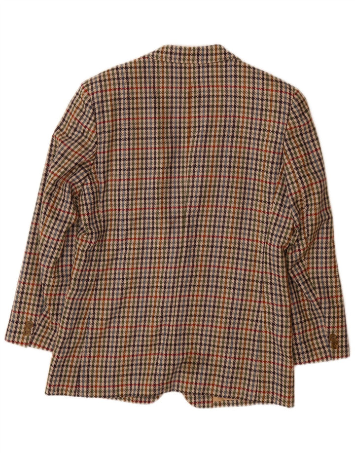 DAKS Dame Loose Fit 2 Button Blazer Jacket UK 10 Small Beige Houndstooth