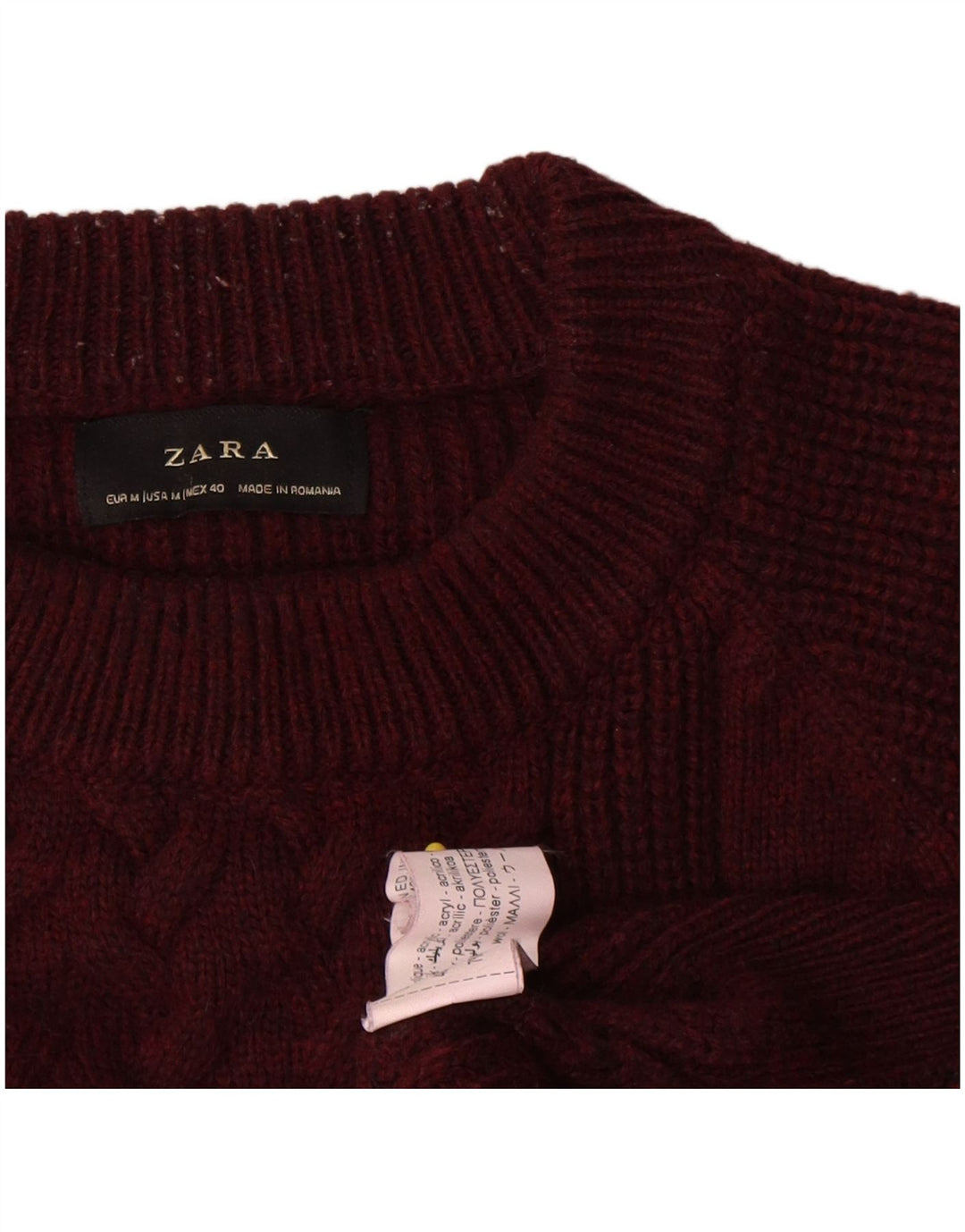 Zara Herre Crew Neck Jumper Sweater Medium Burgundy Uld
