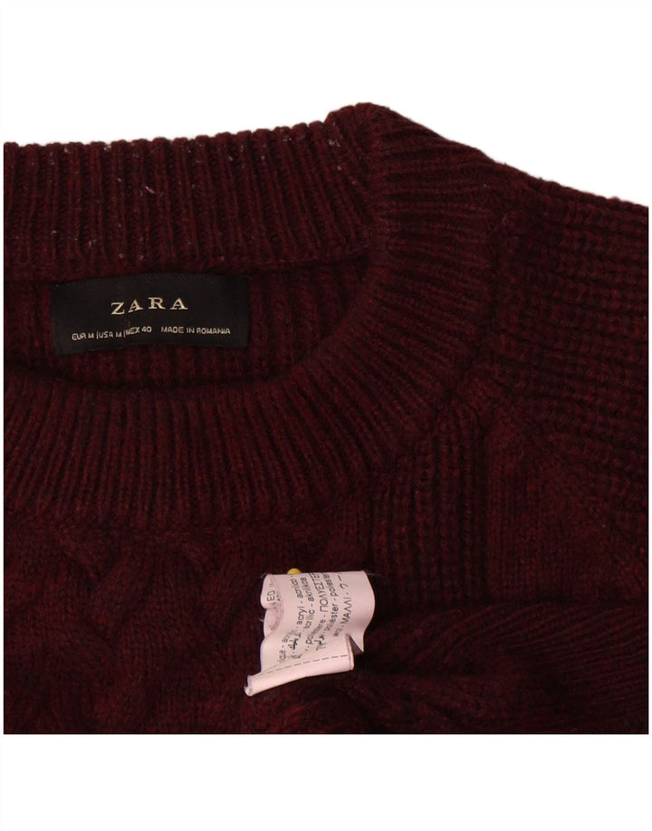 Zara Herre Crew Neck Jumper Sweater Medium Burgundy Uld