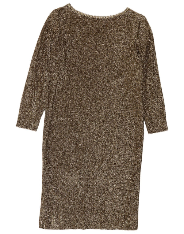 Vintage kvinders 3/4 ærmer skede kjole UK 12 Medium Gold Flecked