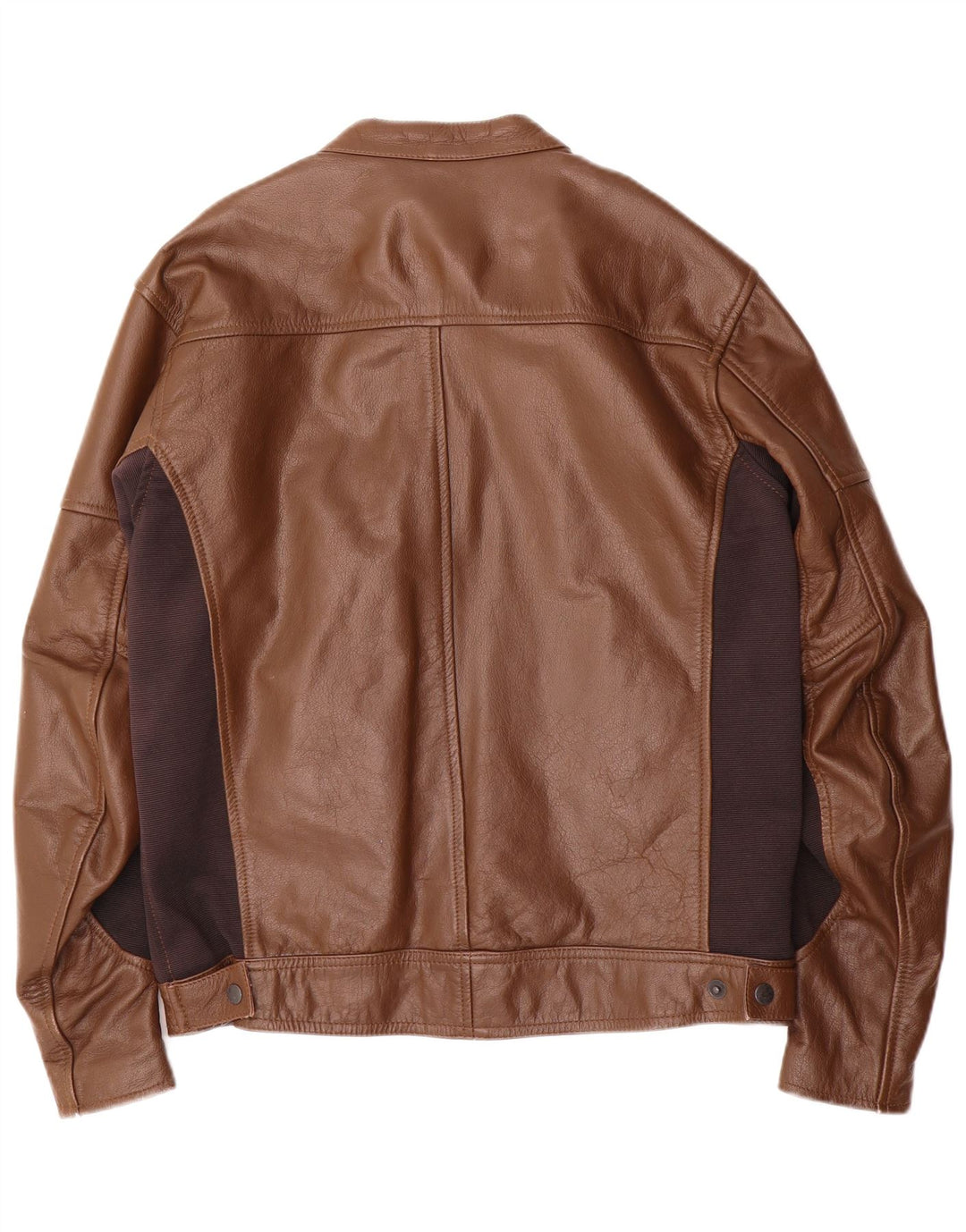 Course Herre Læder Racer Jakke UK 38 Medium Brun Colourblock Læder