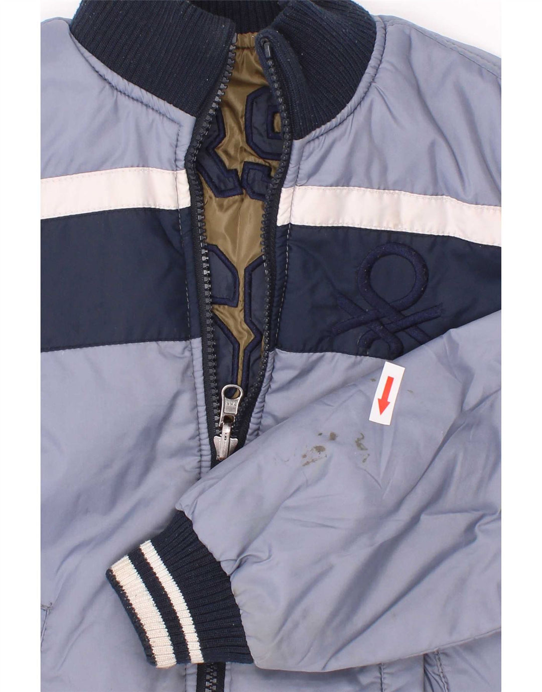 Benetton Boys grafisk polstret jakke 7-8 år Medium Blue Colourblock