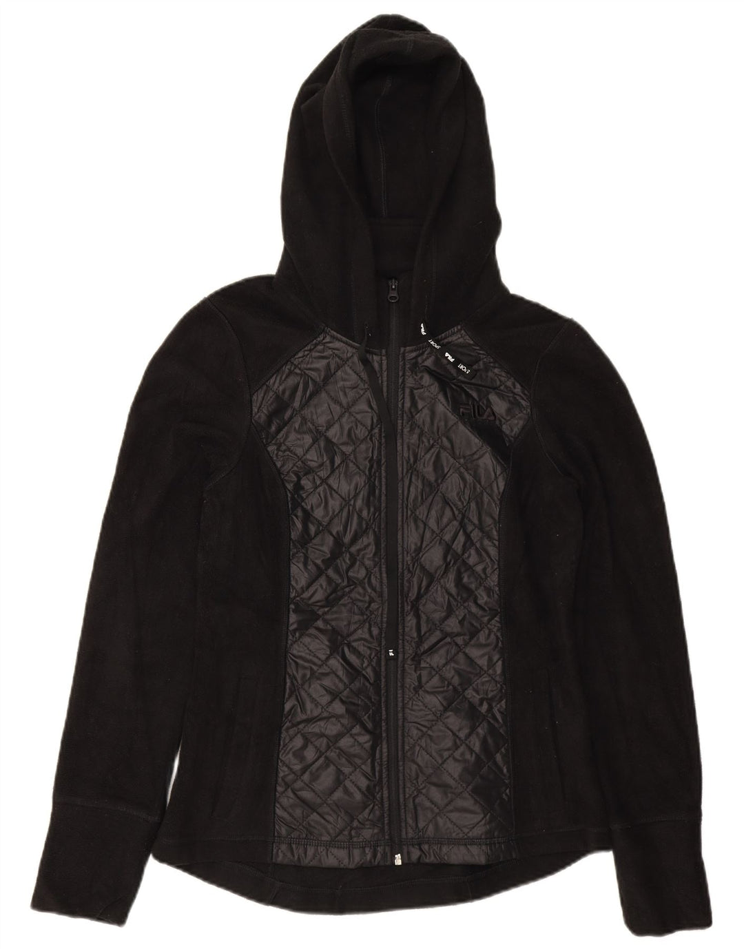 FILA Womens Hooded Fleece Jacket UK 6 XS Black Polyester