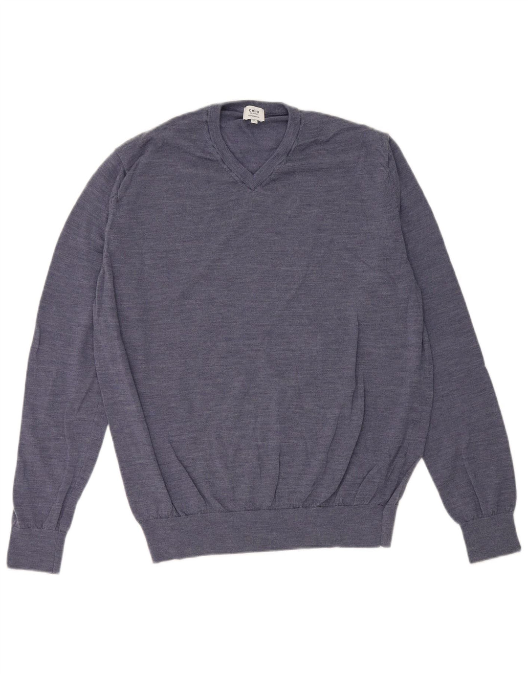 Celio Herre V-hals sweater XL Blå Flecked Merino Uld
