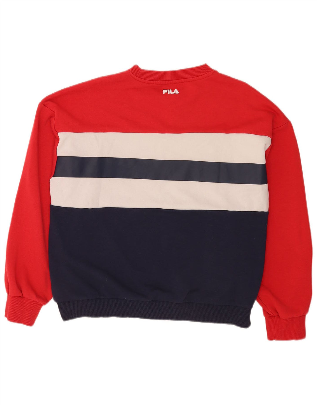 Fila Dame Grafisk Sweatshirt Jumper UK 14 Medium Rød Colourblock Bomuld