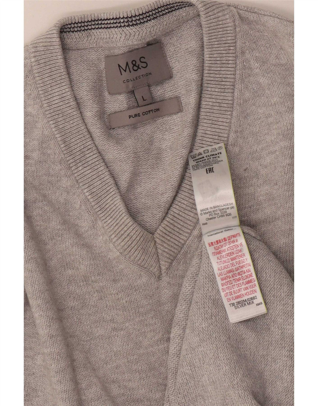 Marks & Spencer Herre V-hals trøje Sweater Large Grå Flecked Bomuld