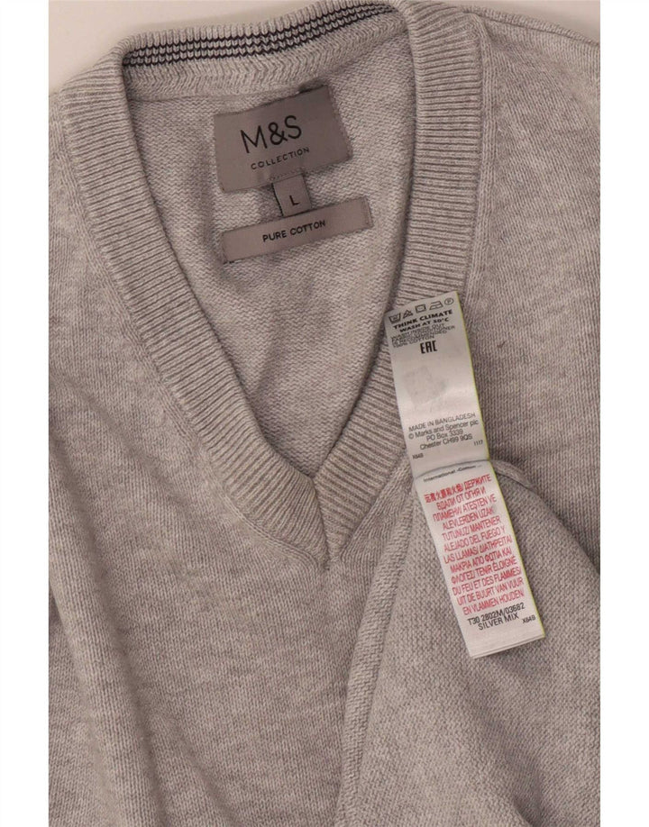 Marks & Spencer Herre V-hals trøje Sweater Large Grå Flecked Bomuld