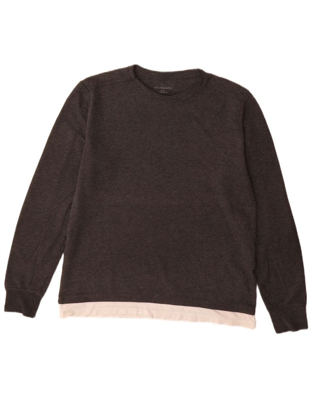 All Saints Herre Longline Fit Boat Neck Jumper Sweater Lille Grå