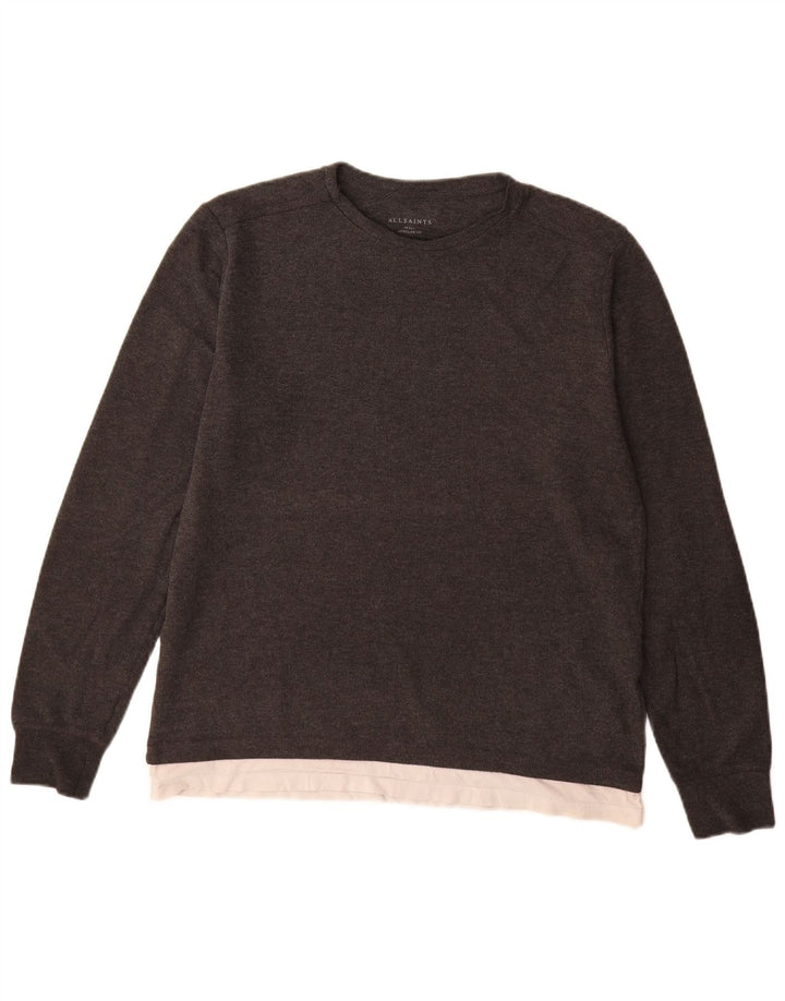 All Saints Herre Longline Fit Boat Neck Jumper Sweater Lille Grå