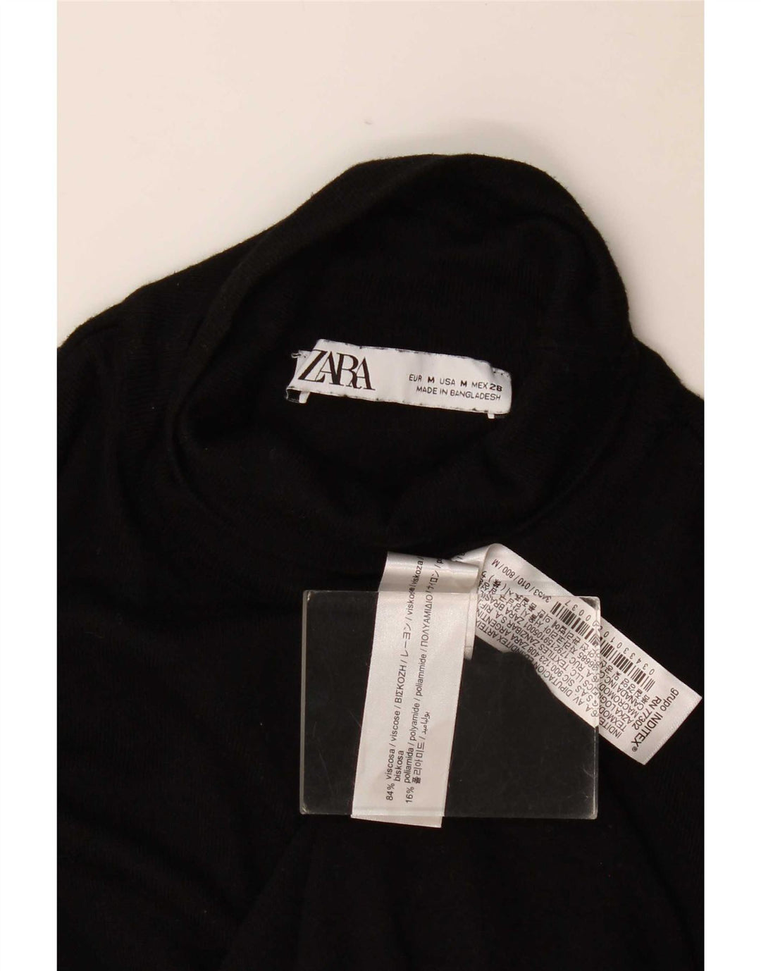 Zara Dame Roll Neck Jumper Sweater UK 12 Medium Black Viscose