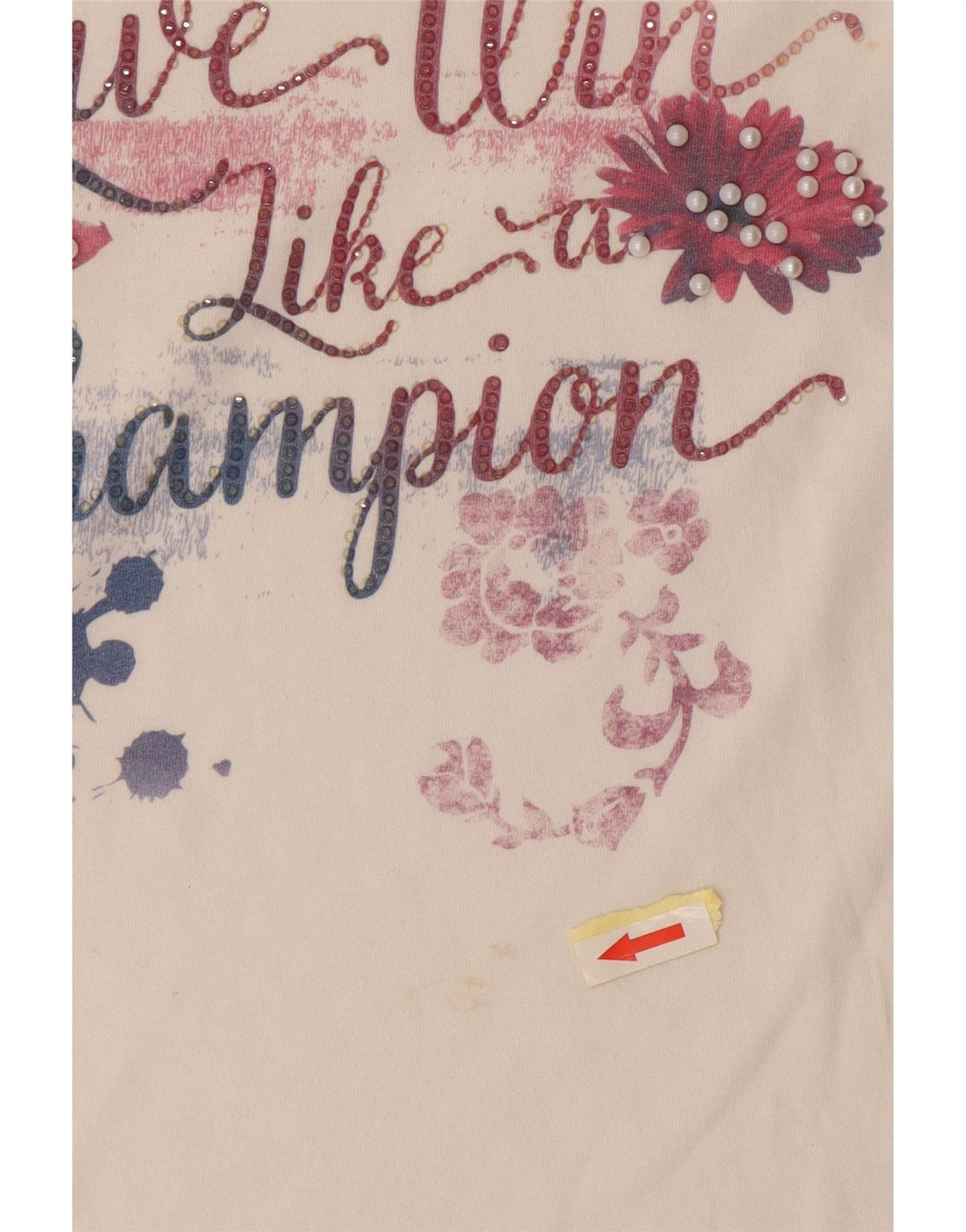 Champion Dame Grafisk T-Shirt Top UK 14 Medium Hvid Bomuld