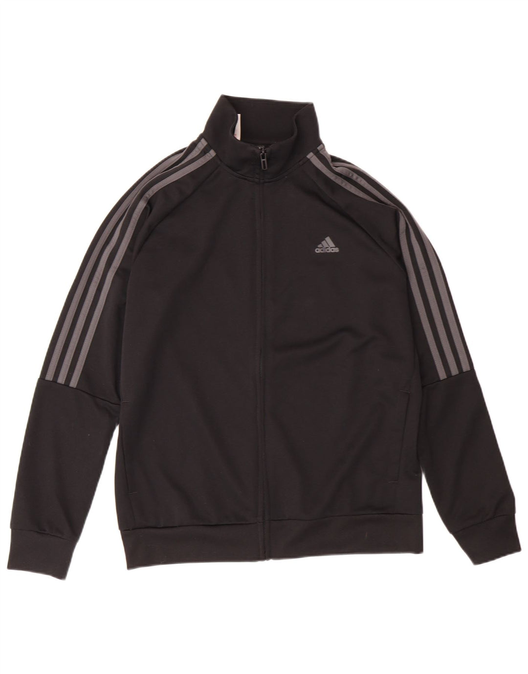 ADIDAS Boys Tracksuit Top Jacket 13-14 Years Black Striped Polyester