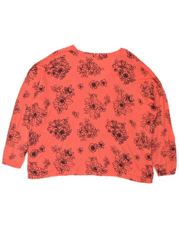 Marks & Spencer Dame V-hals sweater UK 18 XL Pink Blomster Akryl