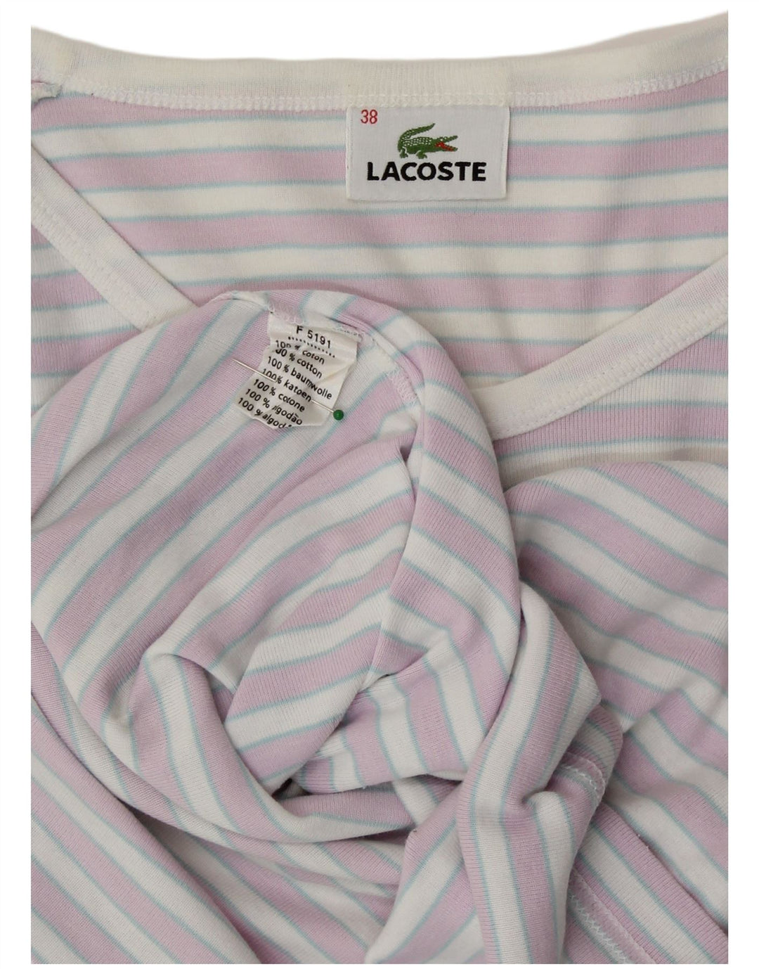 LACOSTE Dame Crop Off Shoulder T-Shirt Top EU 38 Medium Lilla Stribet