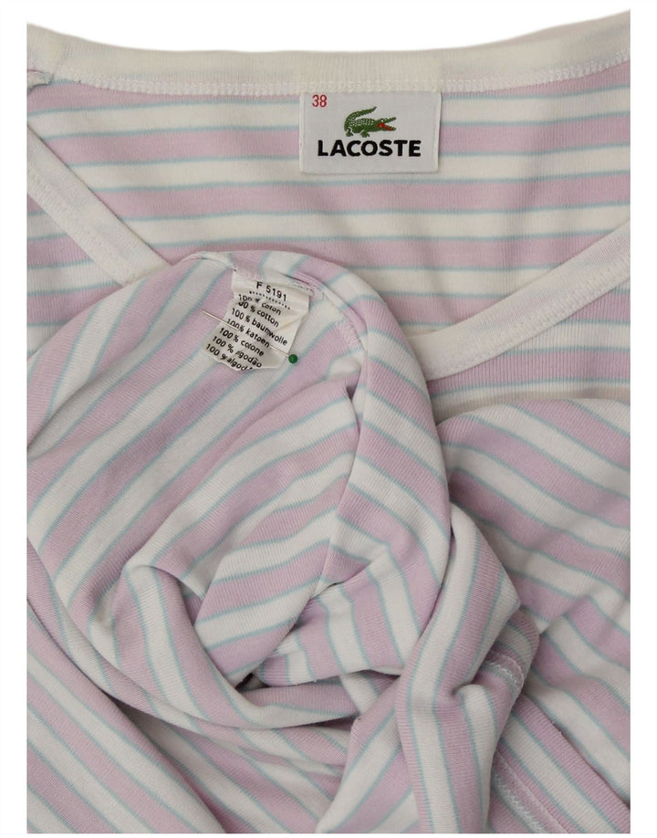 LACOSTE Dame Crop Off Shoulder T-Shirt Top EU 38 Medium Lilla Stribet