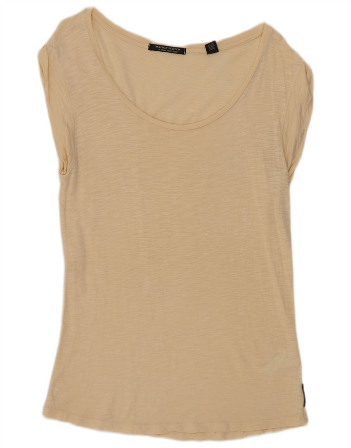Maison Scotch Dame T-Shirt Top Størrelse 1 Lille Beige Bomuld