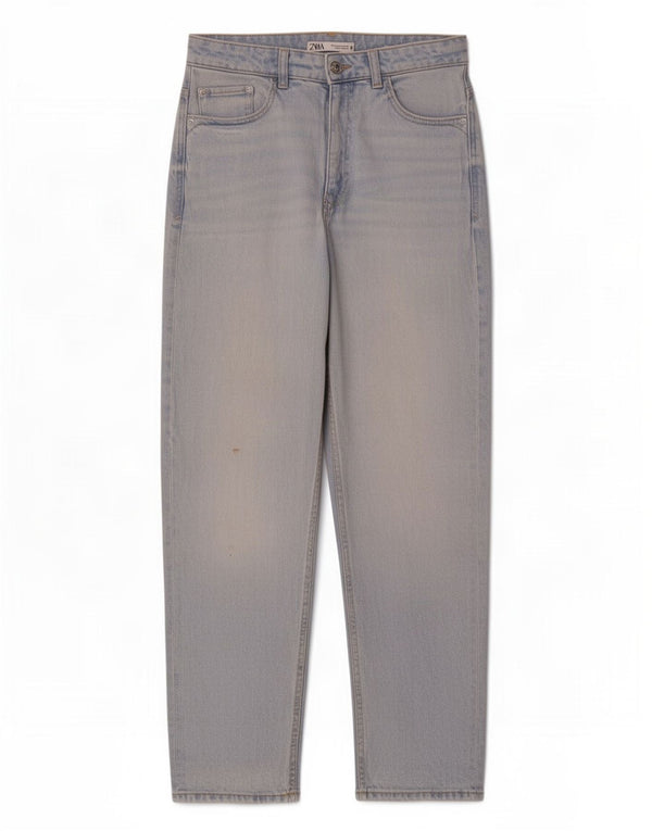 Zara Dame Højtaljede Lige Jeans EU 38 Small W28 L28 Blå Bomuld