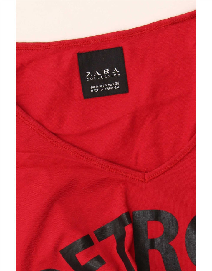 Zara Herre Grafisk T-Shirt Top Medium Rød