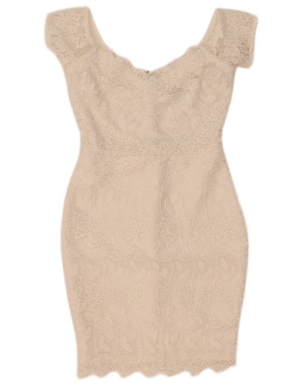 Lipsy Womens Lace Bodycon Dress UK 12 Medium White Floral Polyester
