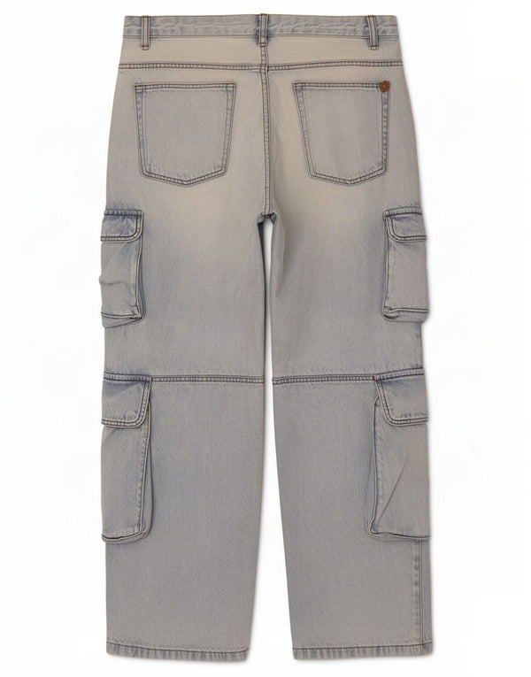 Zara Herre Cargo Straight Jeans EU 46 XL W36 L32 Blå Bomuld